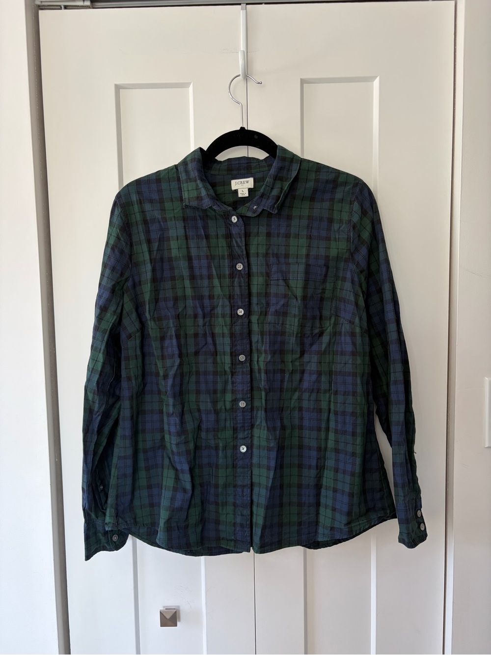 J. Crew Women's Green & Navy Plaid Button-Down Shirt